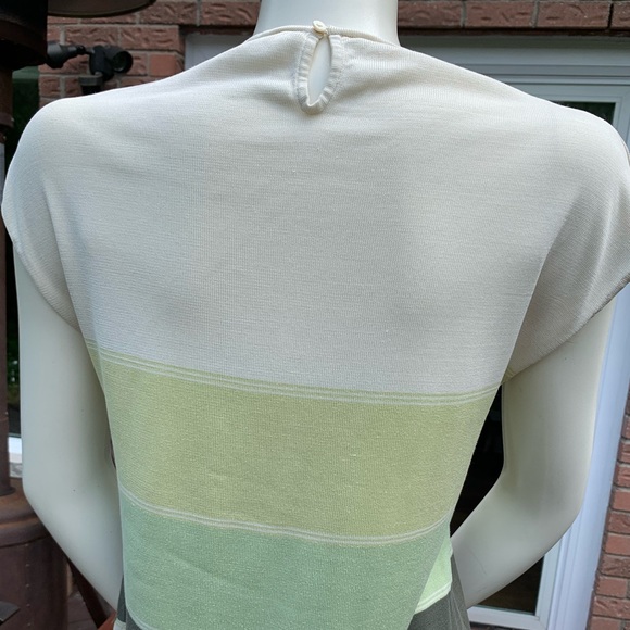 Marks & Spencer silk knit tank top light beige 90’s green color blocks UK18 US14 - Picture 3 of 8
